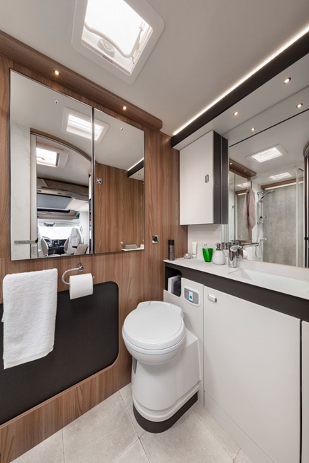 a picture of the toilet/shower room in a Scottish tourer motorhome